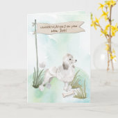 白いプードルが新しい犬を祝う カード (黄色い花)