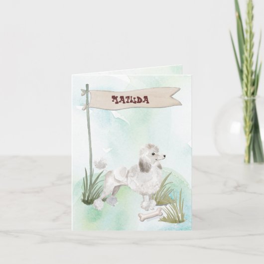 白いプードルが新犬におめでとう ノートカード (正面)