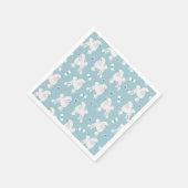 白いプードルと弓のパターンブルー スタンダードカクテルナプキン (角)