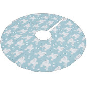 白いプードルと弓のパターン青 ブラッシュドポリエステルツリースカート (アングル)