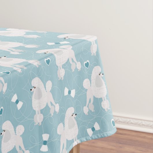 白いプードルと弓のパターン テーブルクロス (インサイチュ)