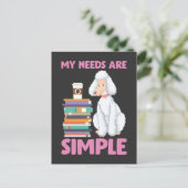 白いプードルの本とコーヒー好きの本好き ポストカード (スタンド正面)