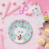 白いプードルの誕生日犬のピンクの気球 ペーパープレート (パーティー)