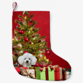 白いプードルクリスマス スモールクリスマスストッキング (正面)