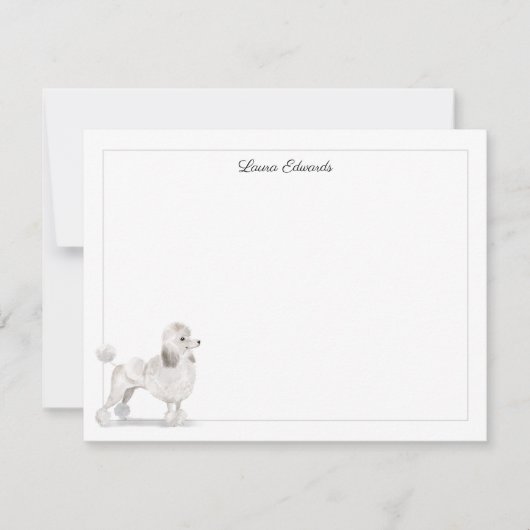 白いプードルグレーひな形縁ど(白) ノートカード (正面)