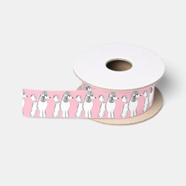 白いプードルパターン赤面のピンクのサテンリボン サテンリボン