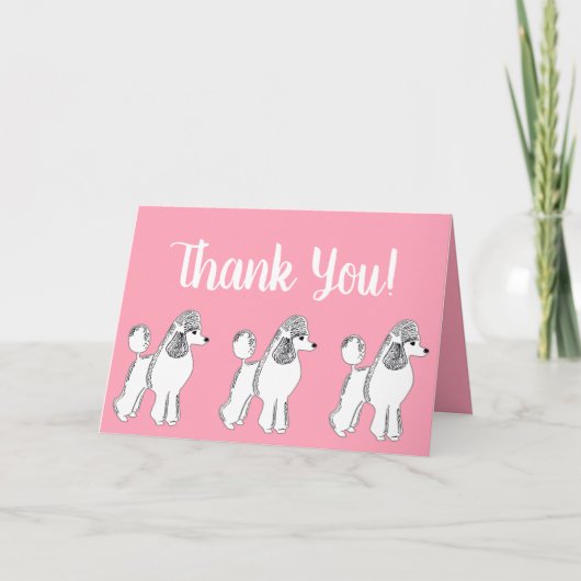 白いプードルピンクありがとうグリーティングカード サンキューカード (正面)