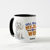 白いプードル犬が私の尻尾を鳴らす マグカップ (正面左)