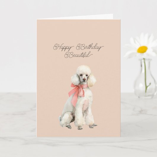 白いプードル犬の皆さんへ 美しくて素敵な誕生日を カード (小さな植物)
