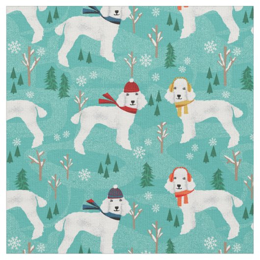 白いプードル雪の日の冬の犬 ファブリック (クローズアップ)