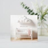 白いベッドと雲の赤ちゃん女の子シャワー 招待状 (スタンド正面)