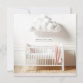 白いベッドと雲の赤ちゃん女の子シャワー 招待状 (正面)