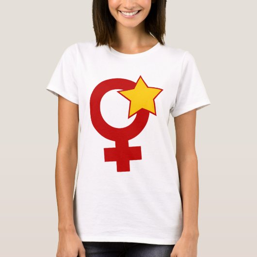 白いベビードールの赤い男女同権主義者 Tシャツ (正面)