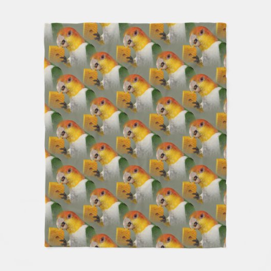 白いベリーのカイクパロットと木のブロック玩具 フリースブランケット (正面)