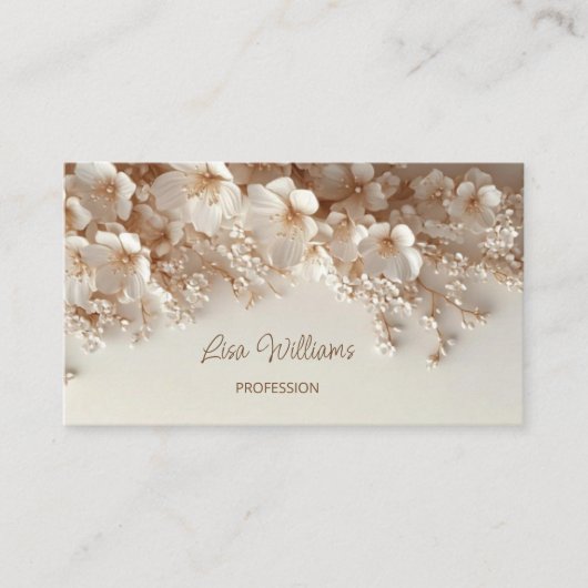 白いベージュ3Dの花 名刺 (正面)