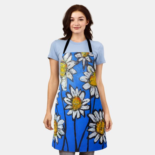 白いペダルのある花 エプロン (着用した状態)