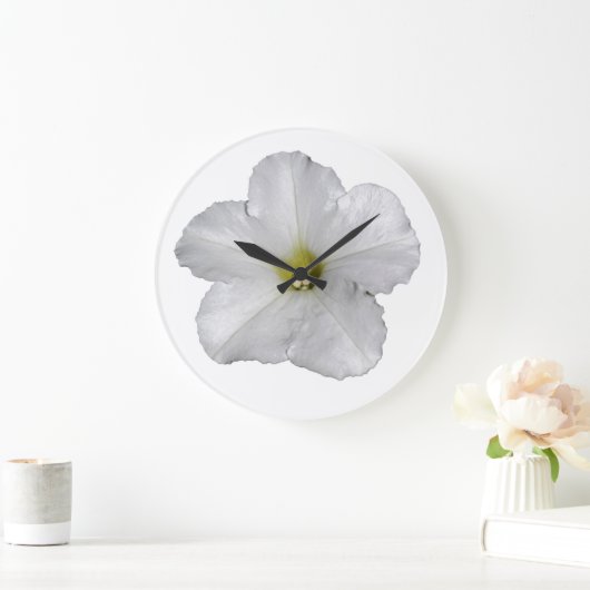白いペチュニアの花のクリスマス飾り かわいい ラージ壁時計 (ホーム)