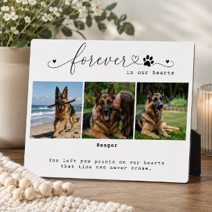 白いペットのメモリアル3枚の写真 Forever in Our Hearts フォトプラーク