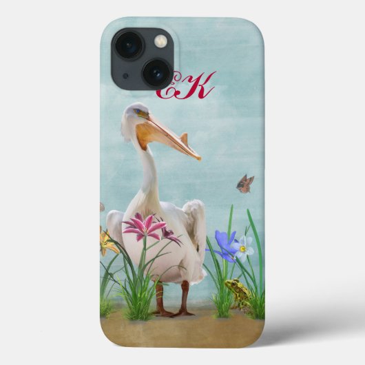 白いペリカン、花と蝶、モノグラム Case-Mate iPhoneケース (裏面)
