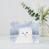 白いペルシャの子ネコのクリスマス シーズンポストカード (スタンド正面)