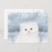 白いペルシャの子ネコのクリスマス シーズンポストカード (正面/裏面)