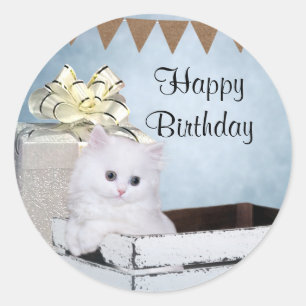 白いペルシャの子猫誕生日 ラウンドシール