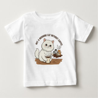 白いペルシャ猫のコーヒー好き ベビーTシャツ