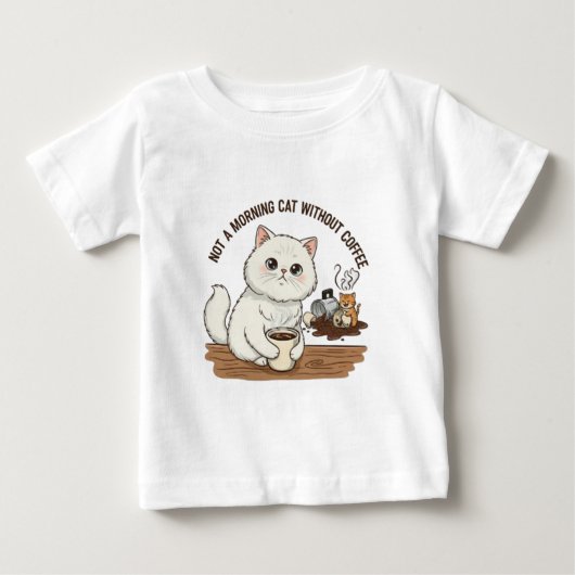白いペルシャ猫のコーヒー好き ベビーTシャツ (正面)