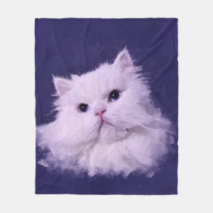 白いペルシャ猫のシャイニー フリースブランケット