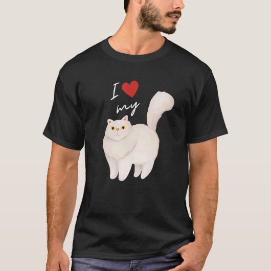 白いペルシャ猫のママ 猫好きに Tシャツ (正面)