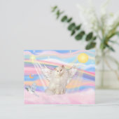 白いペルシャ猫の天使が雲の中に ポストカード (スタンド正面)