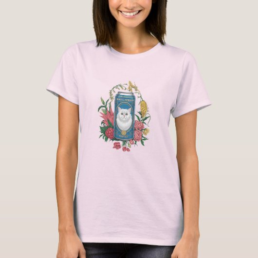  白いペルシャ猫 ビール缶  Tシャツ (正面)