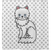 白いペルシャ風可愛いキャラクター猫と肉球 シャワーカーテン (正面)