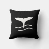 白いホエールテールのティール(緑がかった色)青ピロー クッション (裏面)