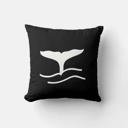 白いホエールテールのティール(緑がかった色)青ピロー クッション (正面)