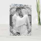 白いホタテのレースブルーのムスリム結婚の写真 招待状 (裏面)