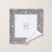 白いホタテの灰色のダマスクのパタ縁どン バスタオルセット (ウォッシュタオル)