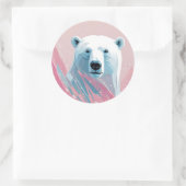 白いホッキョクグマ、ピンク、青い背景。 ラウンドシール (バッグ)