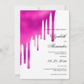 白いホットピンクの水の色のグラデーションの結婚乾燥 招待状 (正面)