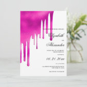 白いホットピンクの水の色のグラデーションの結婚乾燥 招待状 (スタンド正面)