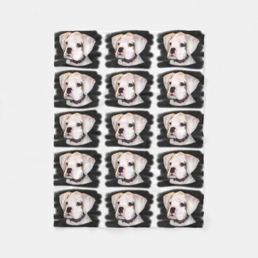 白いボクサーの子犬 フリースブランケット (正面)
