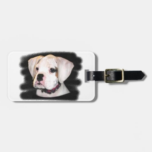 白いボクサーの子犬 ラゲッジタグ (正面横)