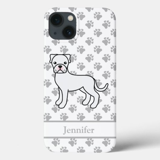 白いボクサー犬のかわいいキャラクターイラストと名前 Case-Mate iPhoneケース (裏面)