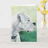 白いボクサー犬の芸術の挨拶状 カード (黄色い花)