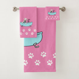 白いボクサー犬をテーマにした浴室デコール バスタオルセット