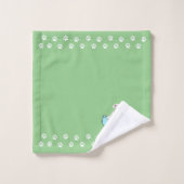 白いボクサー犬をテーマにした浴室デコール-緑 バスタオルセット (ウォッシュタオル)