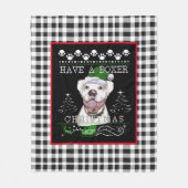 白いボクサー犬投げ フリースブランケット (正面)