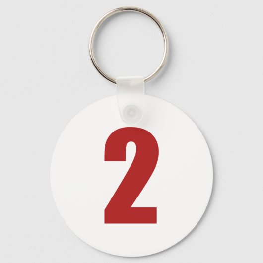 白いボタンキーチェーンの赤の数字2 キーホルダー (正面)
