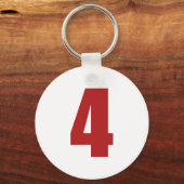 白いボタンキーチェーンの赤の数字4 キーホルダー (正面)