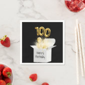 白いボックスの100誕生日金ゴールドバルーン スタンダードカクテルナプキン (インサイチュ)